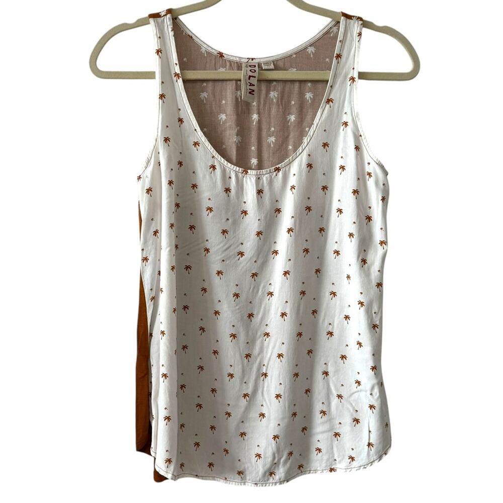 Dolan Palm Tree Print Mixed Media Tank Top – Size XS (Anthropologie) tan white
